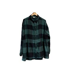 American Eagle Green & Black Buffalo Plaid Peplum Flannel Shirt - Large